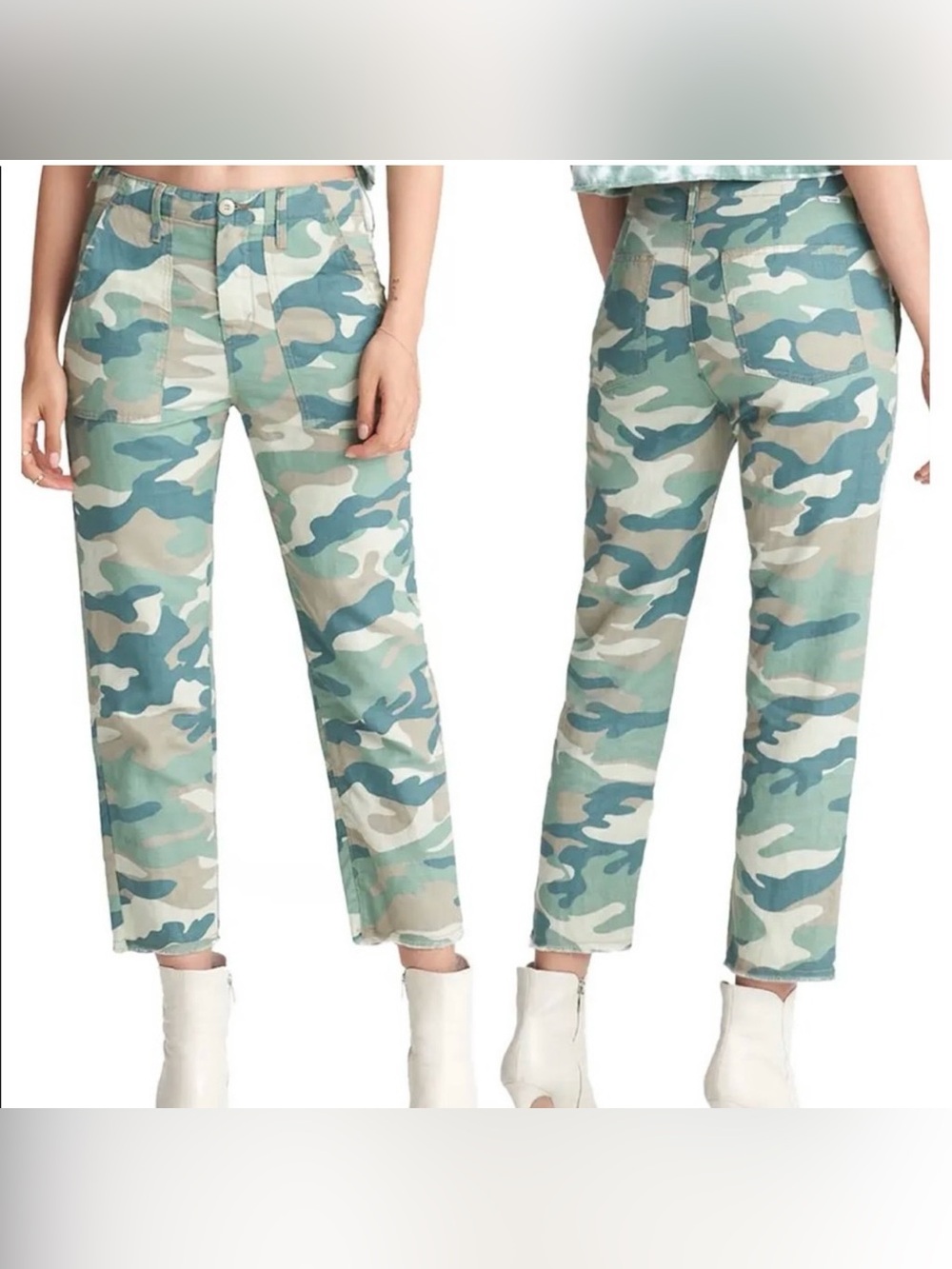 MOTHER The Shaker Chop Crop in Blue Green Camo Pants Women’s Size 27
